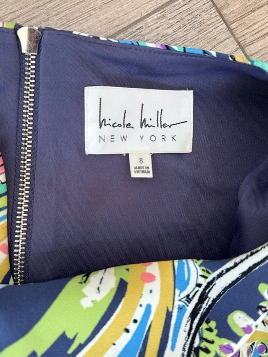 Nicole Miller Cold Shoulder Paisley Bell Sleeve Dress Boho Full Back Zip, Sz 8 - Picture 7 of 9